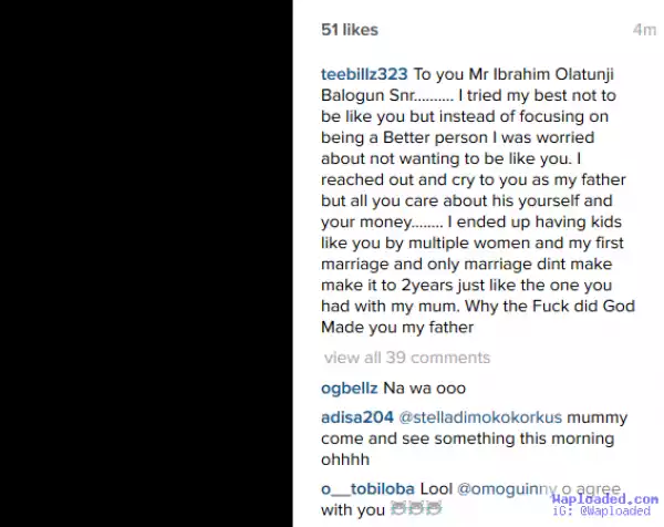 Teebillz is now coming for his father